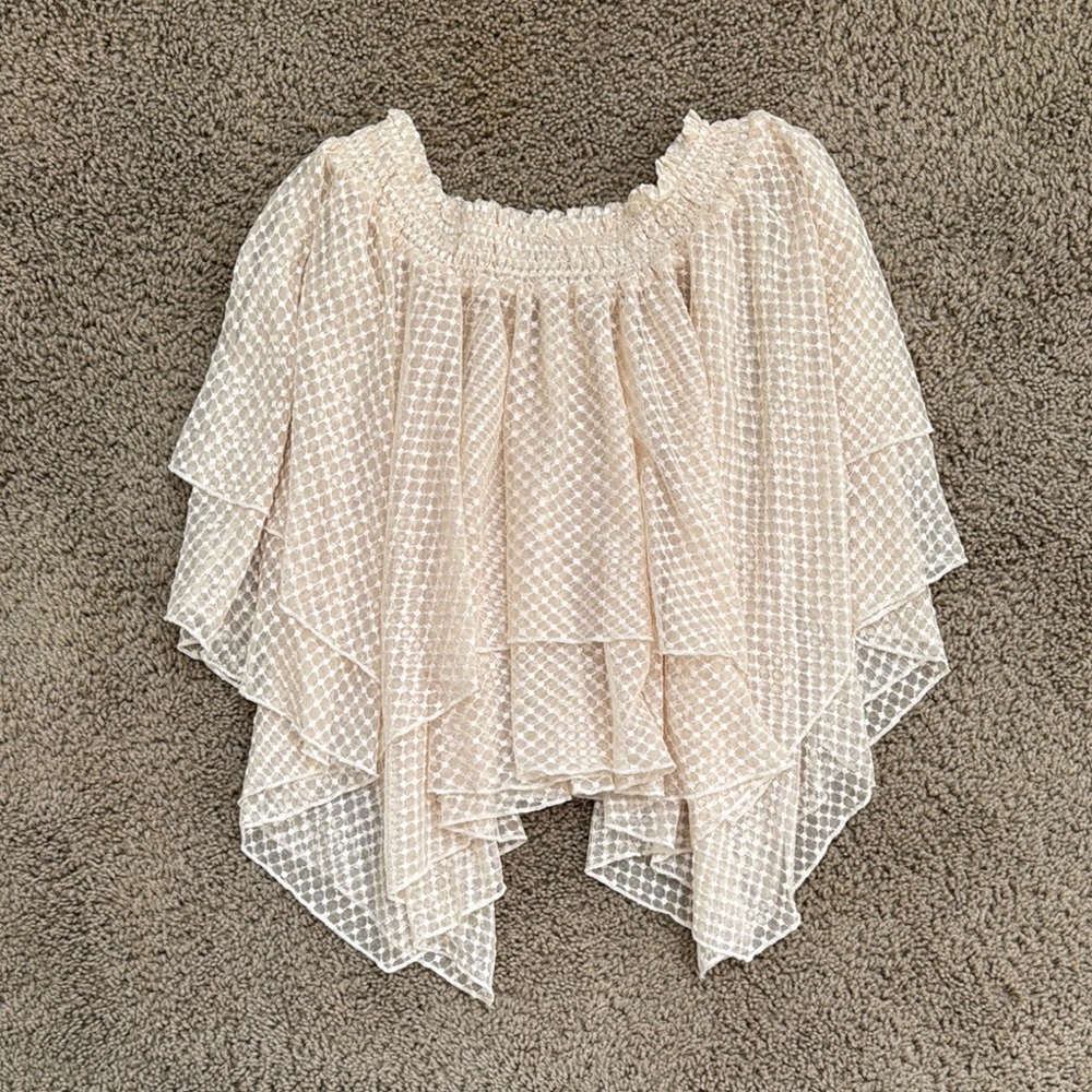 Free People Cream Asymmetrical Ruffled Skirt